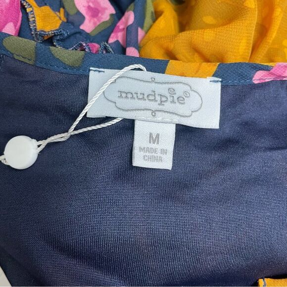 NWT Mud Pie Colleen Maxi Dress Navy Floral Ruffled Flowy Long Sleeve Size Medium - Picture 10 of 12